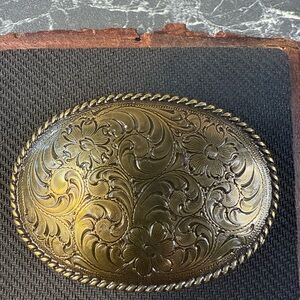 Ornate Gold Floral Embossed Oval Belt Buckle